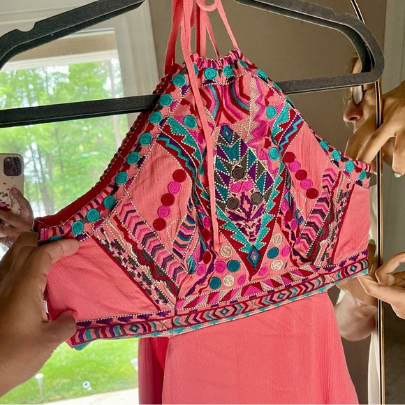 Little Beach Coral Pink Embroidered Maxi Dress - Picture 4 of 7